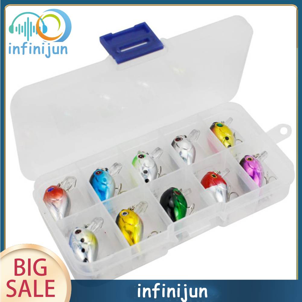 Set 10 Mồi Giả Nhử Cá Bằng Nhựa Gắn Kèm Móc Câu