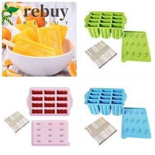 REBUY Silicone Frozen Ice Popsicle Maker 12 Cavities Homemade Popsicle Molds Shapes Popsicle Mold Frozen Ice Cream Maker