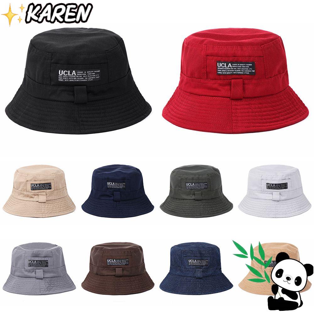 KAREN Nón Bucket Rộng Vành Hoạ Tiết Chữ Thêu Cho Phái Nữ