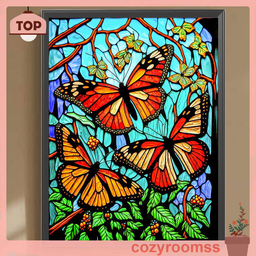 Tranh Đính Đá Kim Cương Toàn Bộ 5D DIY Hình Vẽ Bướm Bằng Kính