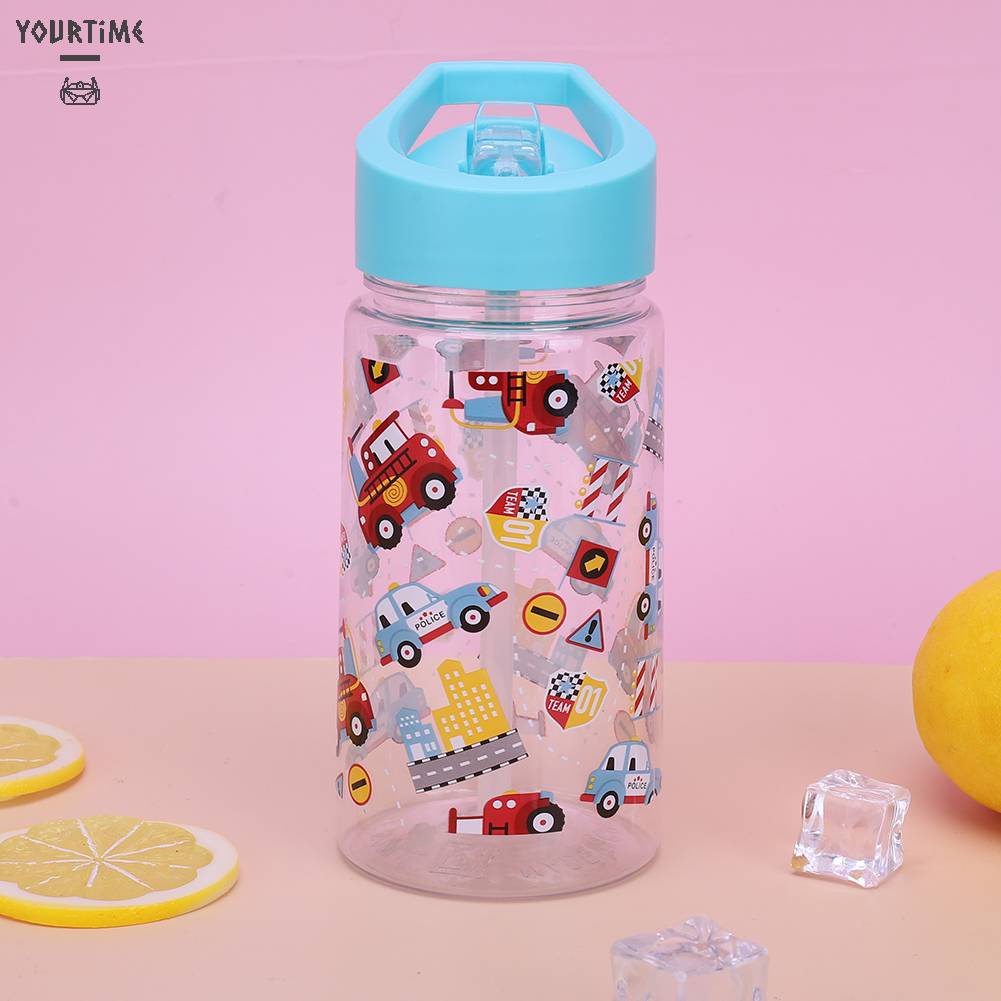 Bình Nước Thể Thao 450ML Có Ống Hút Họa Tiết Dễ Thương Cho Bé