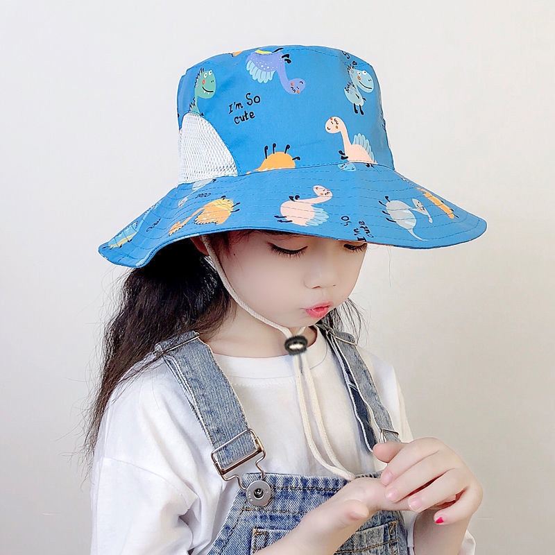 Mũ Tai Bèo Vành Rộng Chống Nắng / Gió Họa Tiết Khủng Long Hoạt Hình Cho Bé