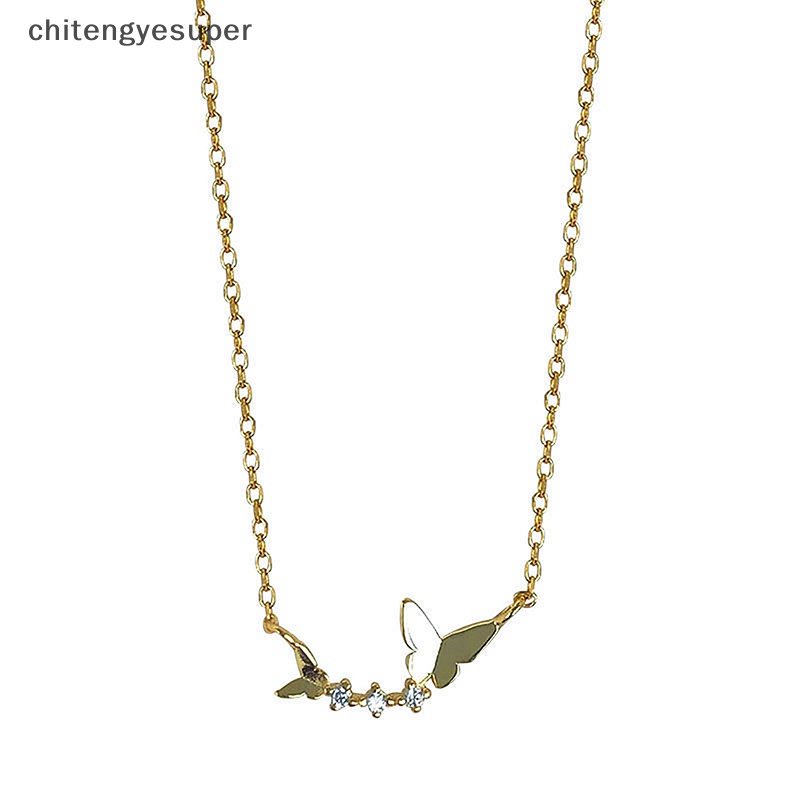 Vòng cổ Mạ Vàng / Bạc Mặt Hình Bướm Đính Đá Zircon Đơn Giản Thời Trang Phong Cách Hàn Quốc Cho Nữ