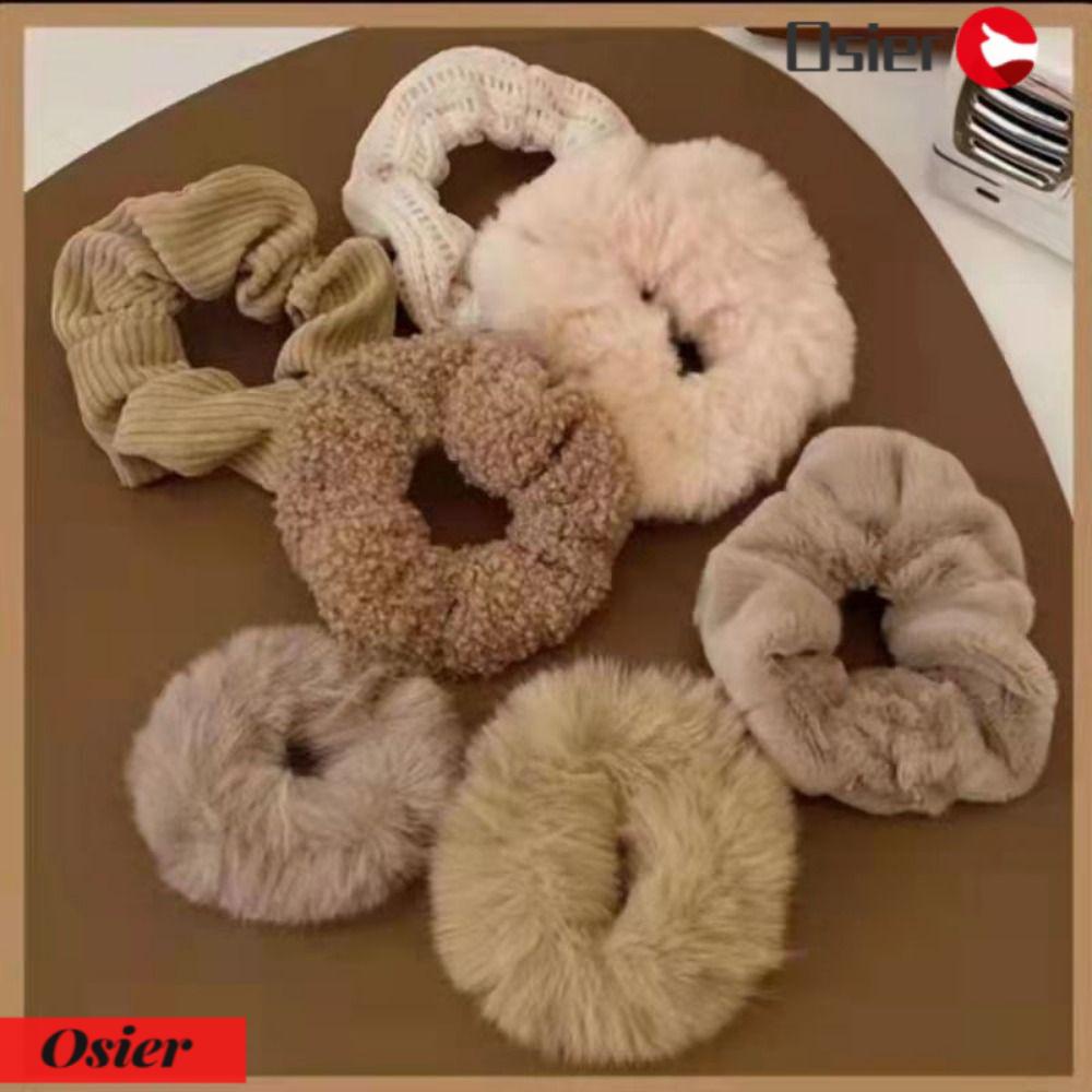 OSIER1 Set 7 Dây Cột Tóc Co Giãn Phối Lông Thời Trang Cho Nữ