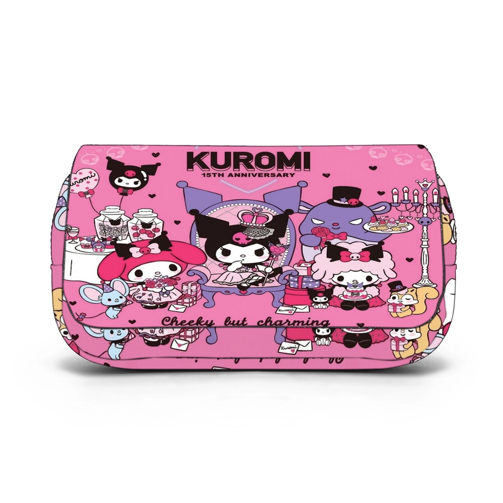 Túi Đựng Bút Hai Lớp Sức Chứa Lớn Họa Tiết Kuromi Hoạt Hình Dễ Thương Sáng Tạo
