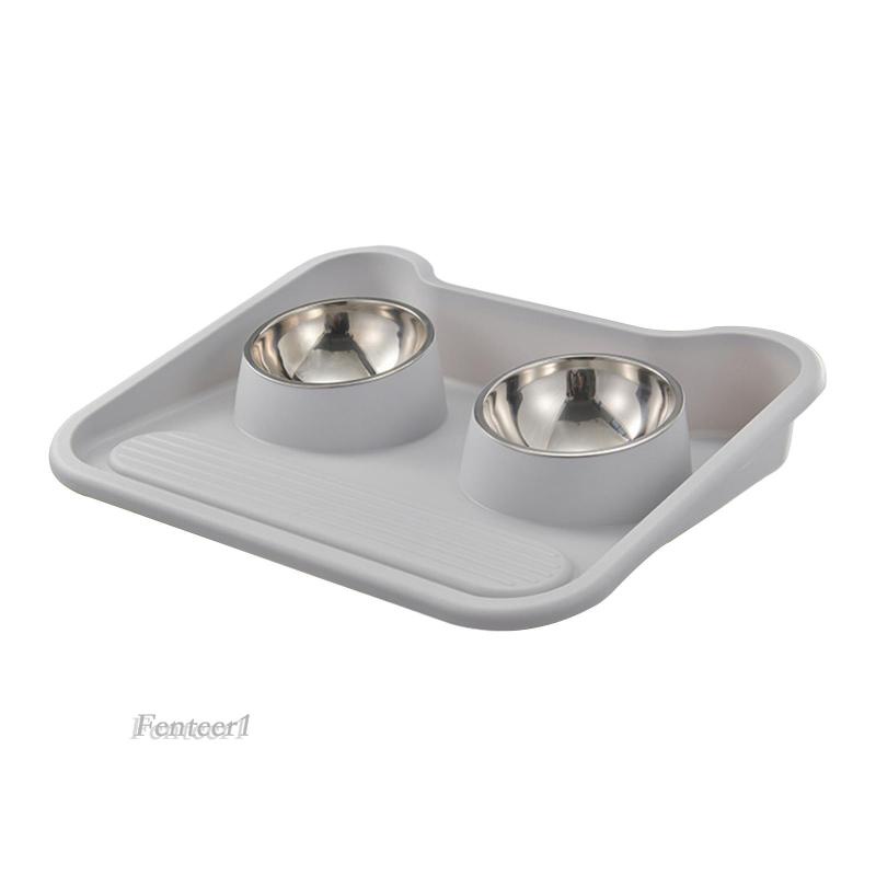 [Fenteer1] Tô Đựng Thức Ăn 2 Ngăn Bằng Thép Không Gỉ Cho Thú Cưng