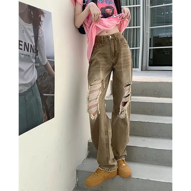 SUOMENG quần ống rộng quần nữ jean phong cách Retro Ống Rộng siêu đẹp 2023 MỚI JU2502