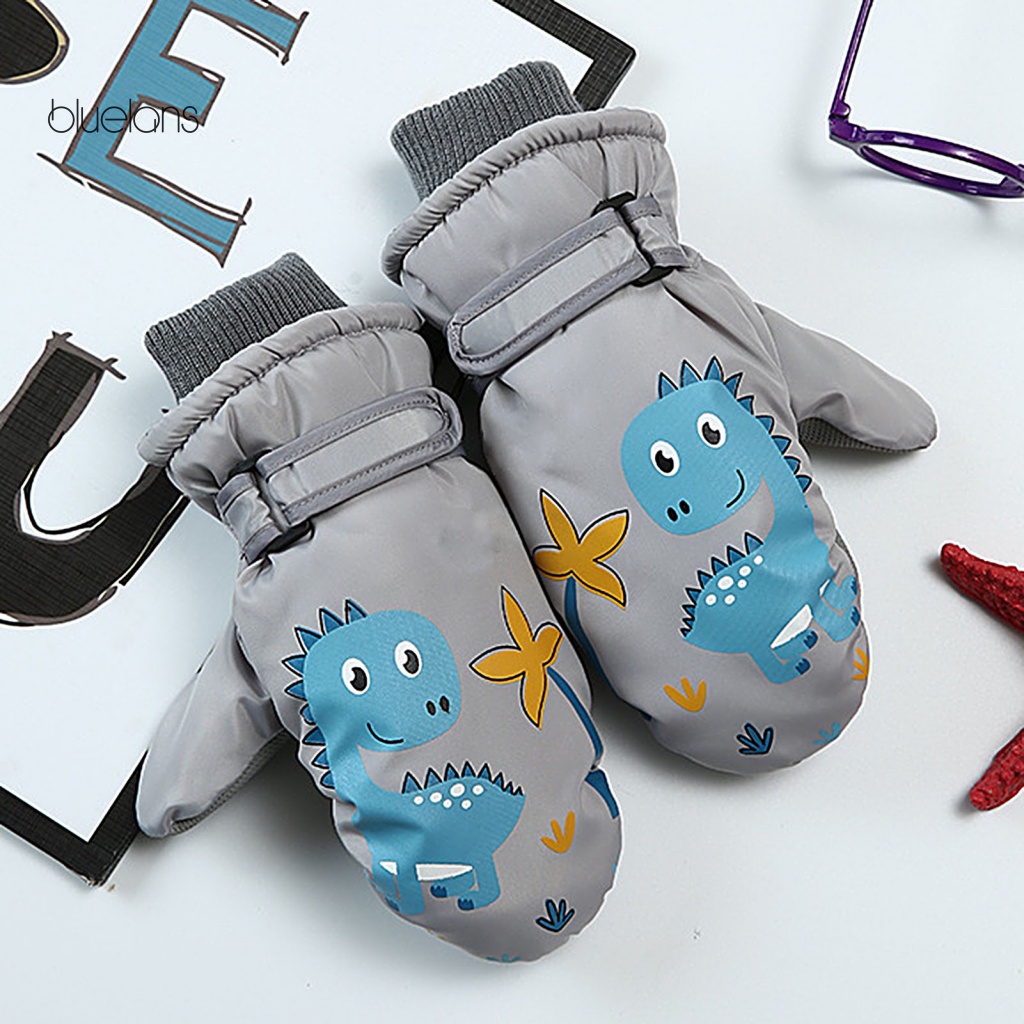 Găng Tay Đạp Xe Mềm Mại Ấm Áp Chống Gió In Họa Tiết Khủng Long Hoạt Hình Cho Bé