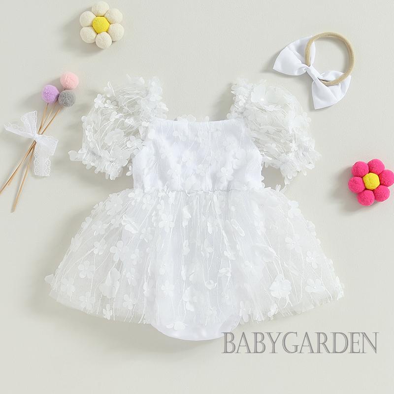 Set Áo Liền Quần In Hoa 3D + Băng Đô Xinh Xắn Cho Bé Gái 0-18 Tháng Tuổi