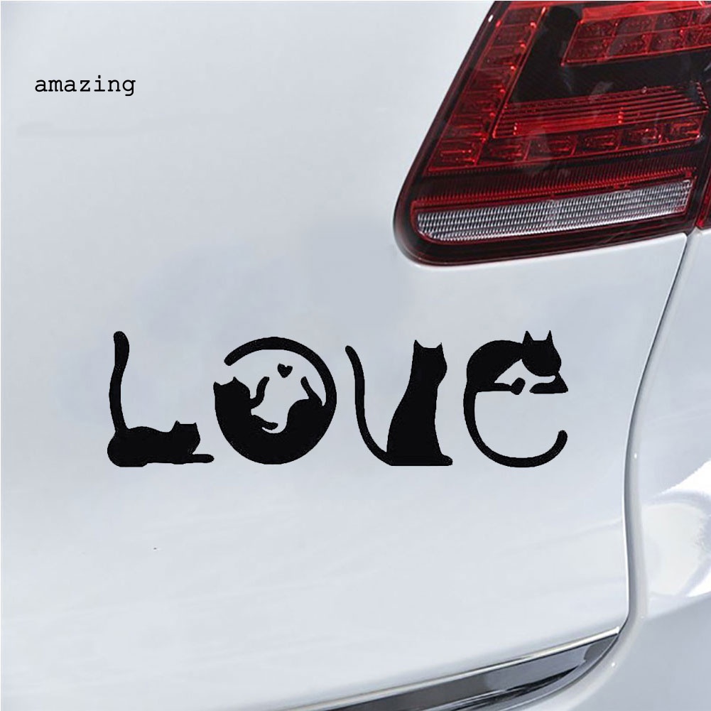 Đề Can Dán Trang Trí Xe Hơi Hình Mèo Và Chữ Love Sáng Tạo