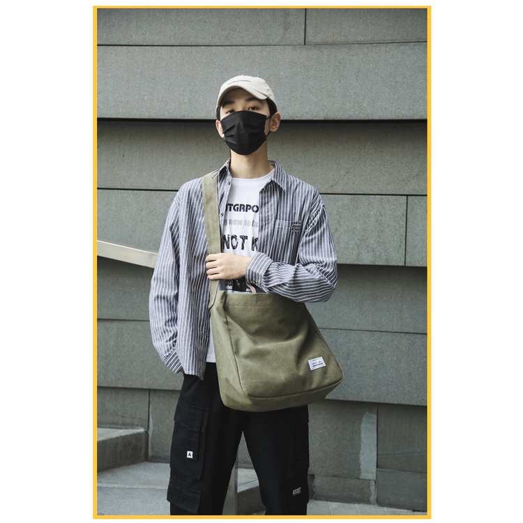 Túi đeo vai thủy triều nhãn hiệu nước giặt vải bạt nghiêng túi xách cũ đơn giản    笔记