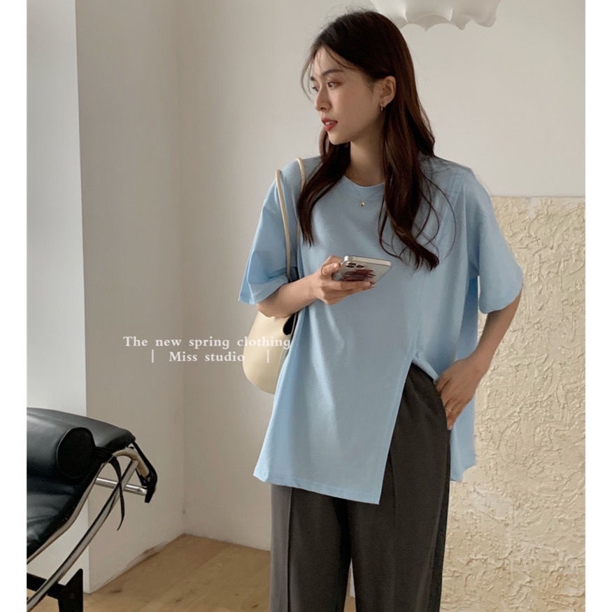 Áo Thun Cotton Lụa Lạnh Dáng Rộng Tay Ngắn Thời Trang Mùa Hè Cho Nữ