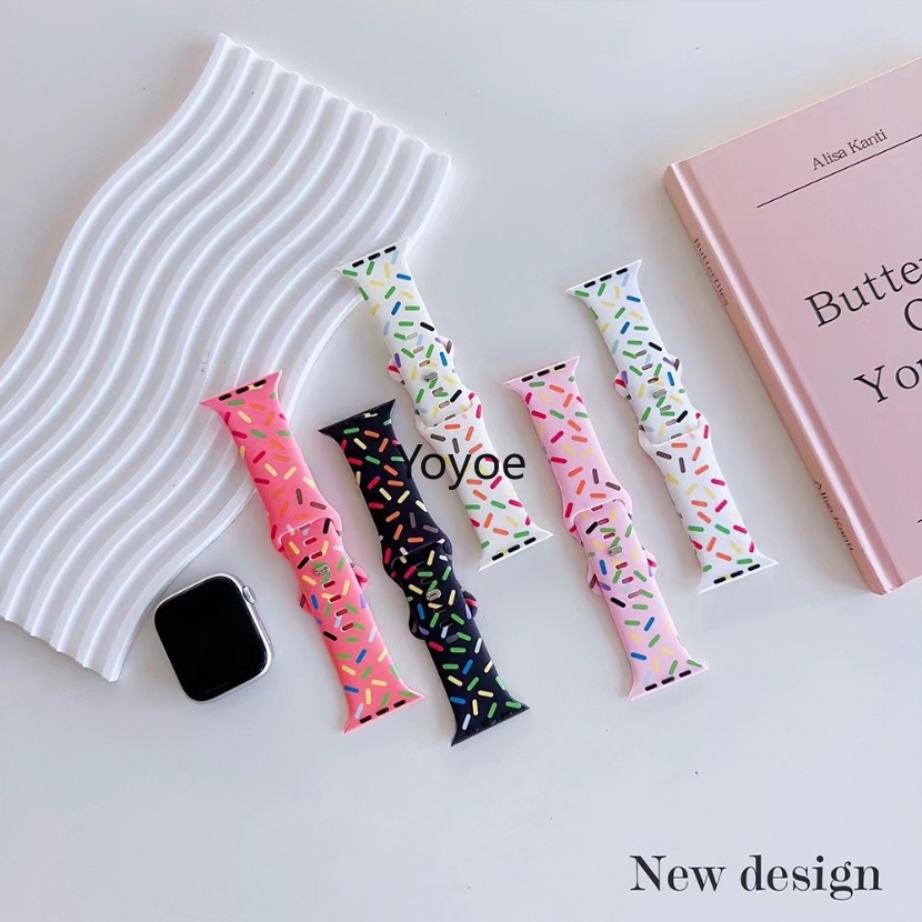 Dây Đeo Silicon Màu Cầu Vồng Thoáng Khí 41mm 45mm 40mm 44mm 38mm 42mm Cho iWatch Serie 8 7 SE 6 5 3 Ultra 49mm