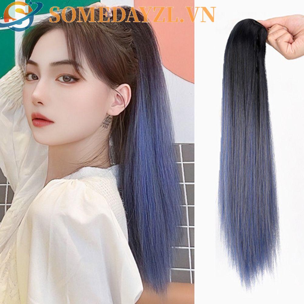 SOMEDAYZL Kẹp Tóc Giả Bằng Sợi Tổng Hợp Vô Hình Chịu Nhiệt Cao Màu Xanh Da Trời Đuôi Ngựa Fasion Chất Lượng Cao Cho Nữ