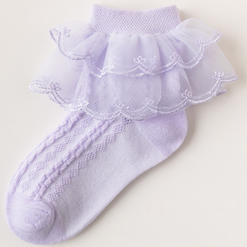 Vớ Công Chúa Chất Liệu Cotton Mỏng Phối Ren Màu Sắc Trơn Thời Trang Mùa Hè Cho Bé Gái