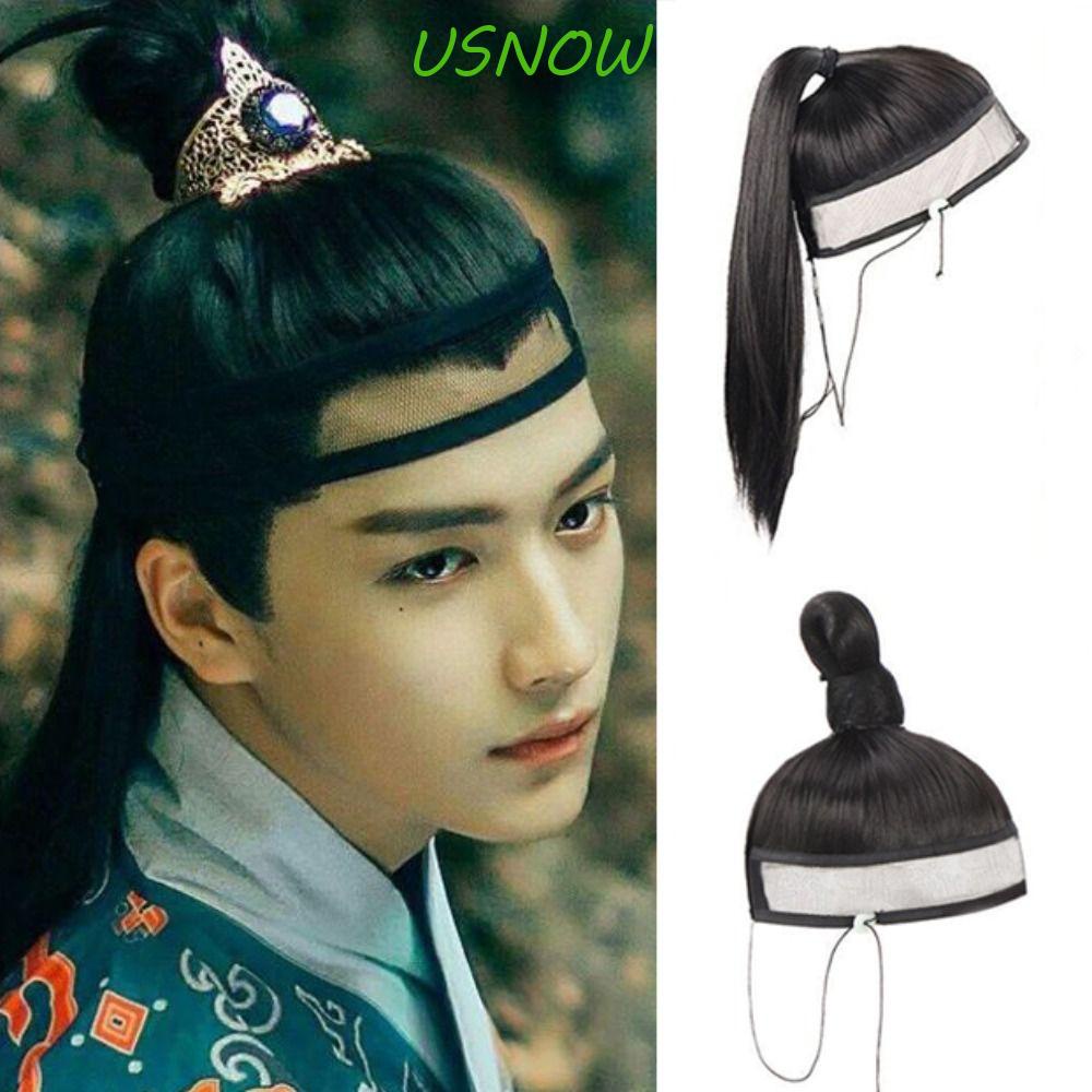 USNOW Tóc Giả Dài Thẳng Mềm Mại Bằng Sợi Tổng Hợp Hóa Trang Phong Cách Trung Hoa Cổ Điển Cho Nam