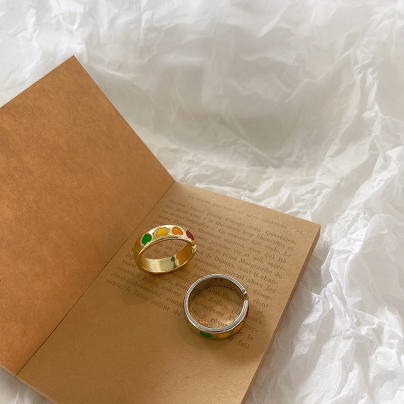 1 Nhẫn Tráng Men Hình Trái Tim Nhiều Màu Phong Cách Bohemia Dễ Thương Cho Nữ