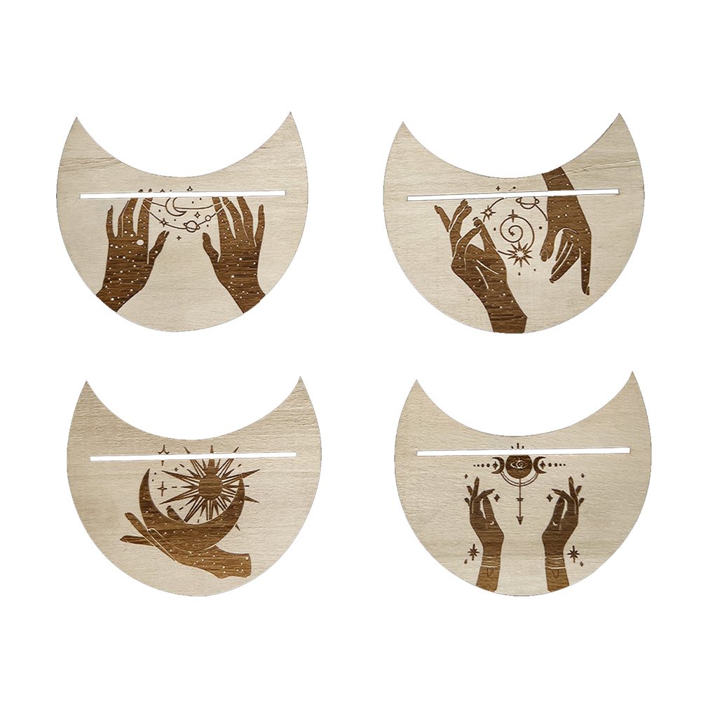 =Christmas=4pcs Wooden Card Stand Moon Shape Tarot Cards Altar Stands Divination Tools