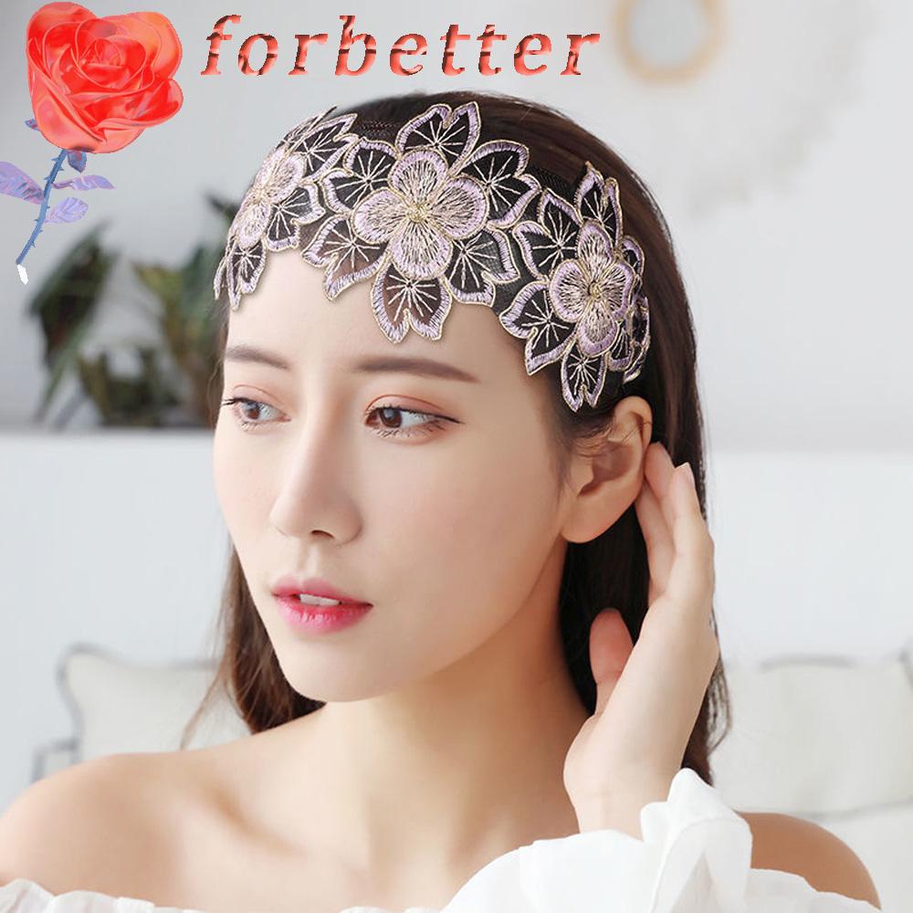FORBETTER Băng Đô Cài Tóc Bản Rộng Không Trượt Thêu Hoa Tùy Chỉnh Thời Trang Cho Nữ