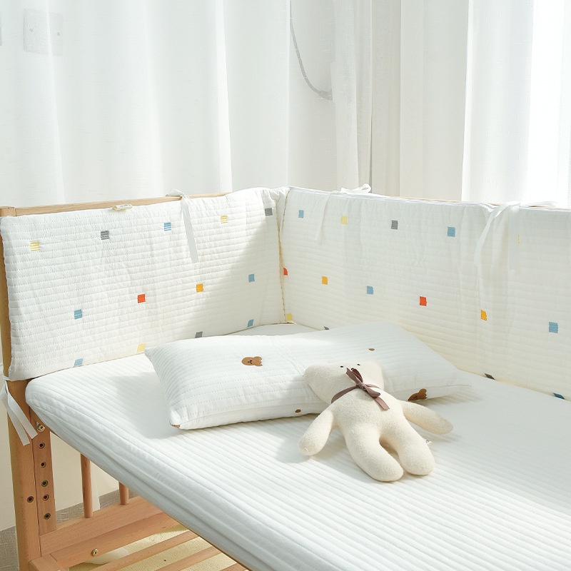 One Tấm Chắn Giường Cũi Em Bé Bằng Cotton Thêu Họa Tiết Có Thể Tháo Rời Và Giặt Rửa