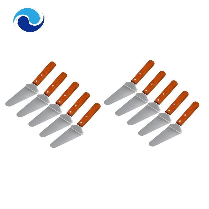 Bộ 10 Dụng Cụ Hỗ Trợ Làm Bánh Pizza Hình Tam Giác Bằng Thép Không Gỉ Tay Cầm Gỗ