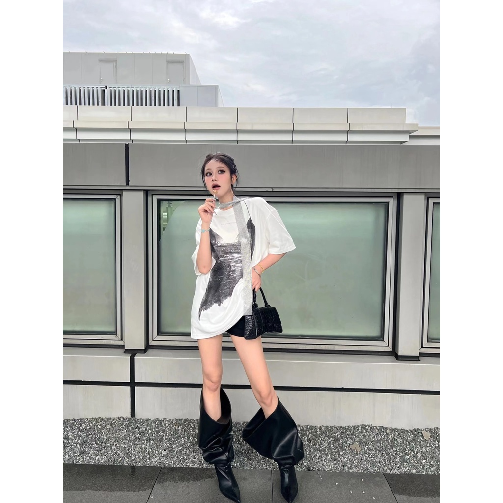 Áo Thun Nữ Tay Ngắn Dáng Rộng Phong Cách Đường Phố Mỹ Cá Tính