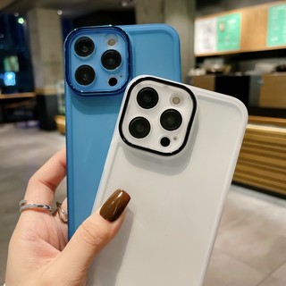 Casing For iPhone 15 14 13 12 14plus 14+ 13pro 14pro 12pro PRO MAX Clear With Lens Protector Solid Color Transparent Shockproof Soft Phone Case 1MY 01