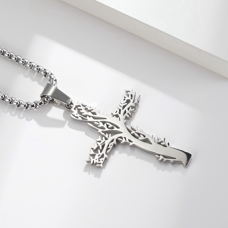 Ygt Vòng cổ Thép Không Gỉ Mặt Thánh Giá Màu Bạc Thời Trang