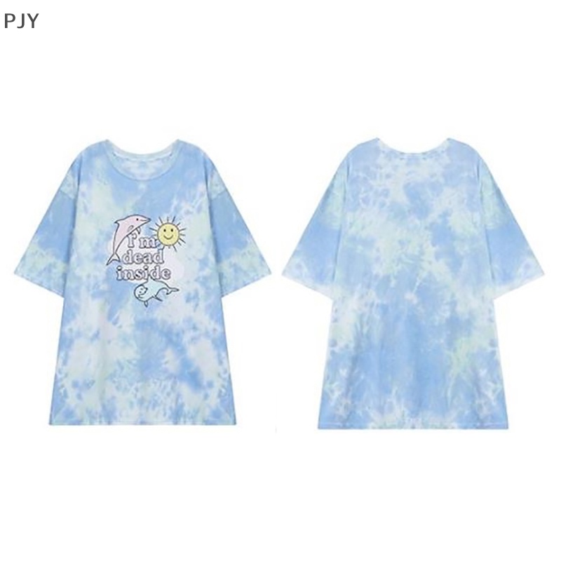 Áo Thun Ngắn Tay Cổ Tròn Dáng Rộng In Màu Nhuộm Ngọt Ngào Thời Trang Mùa Hè Cho Nữ PJ