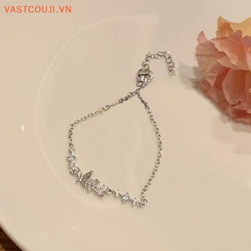 Vòng Tay Dây Xích Mặt Hình Bướm Màu Bạc Thời Trang Cho Nữ