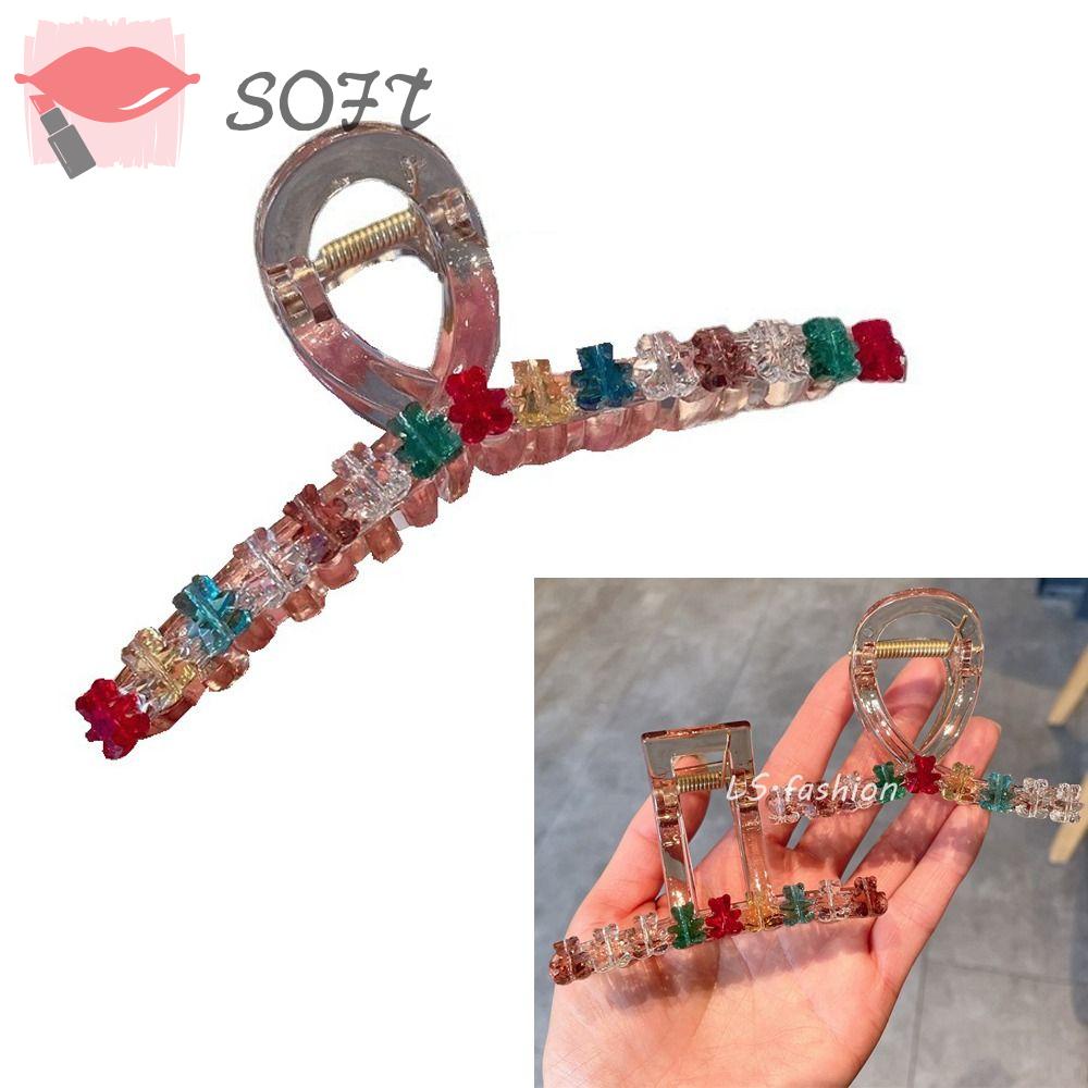 SOFTNESS Kẹp Tóc Càng Cua Đính Pha Lê Hình Gấu Lớn Tùy Chỉnh Cho Nữ