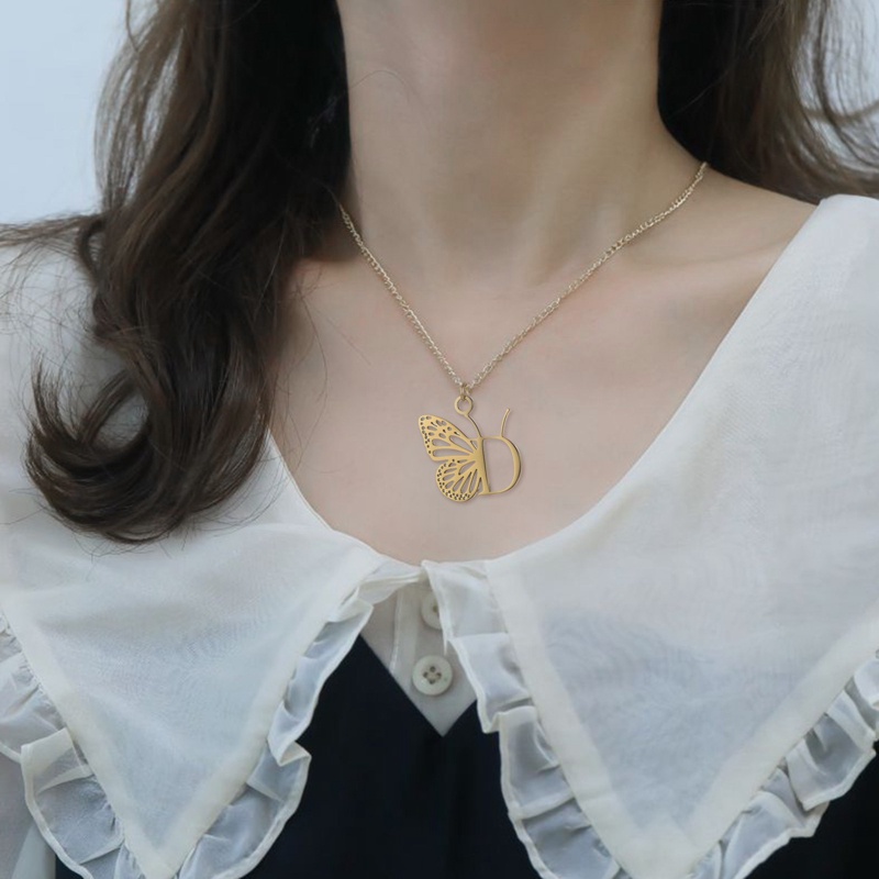 Ygt Vòng cổ Mặt Hình Bướm Và Chữ Cái Bằng Thép Không Gỉ Thời Trang Cho Nữ