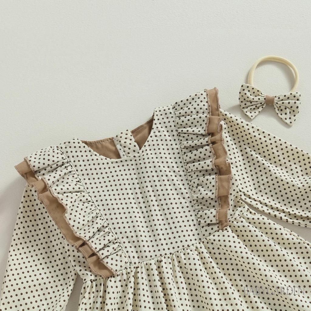Đầm Tay Dài Cổ Tròn Họa Tiết Chấm Bi Dành Cho Bé Gái 3-7 Tuổi