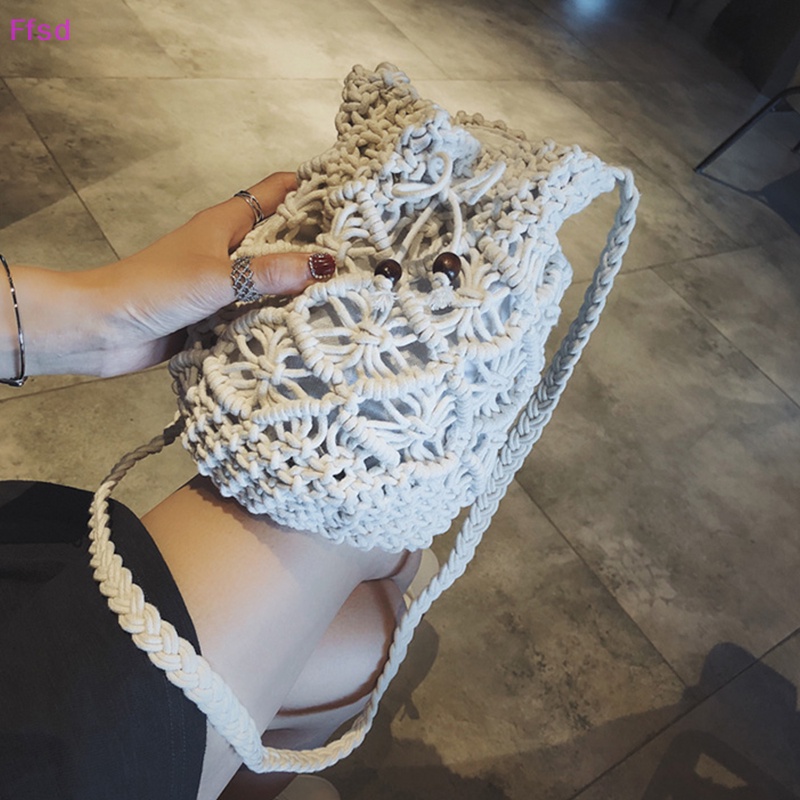 {Ffsd} Túi Tote Đeo Vai Cotton Dệt Tay Màu Trơn Đơn Giản Dễ Phối Đồ Thời Trang Thường Ngày Dành Cho Bạn Nữ * Bán Chạy