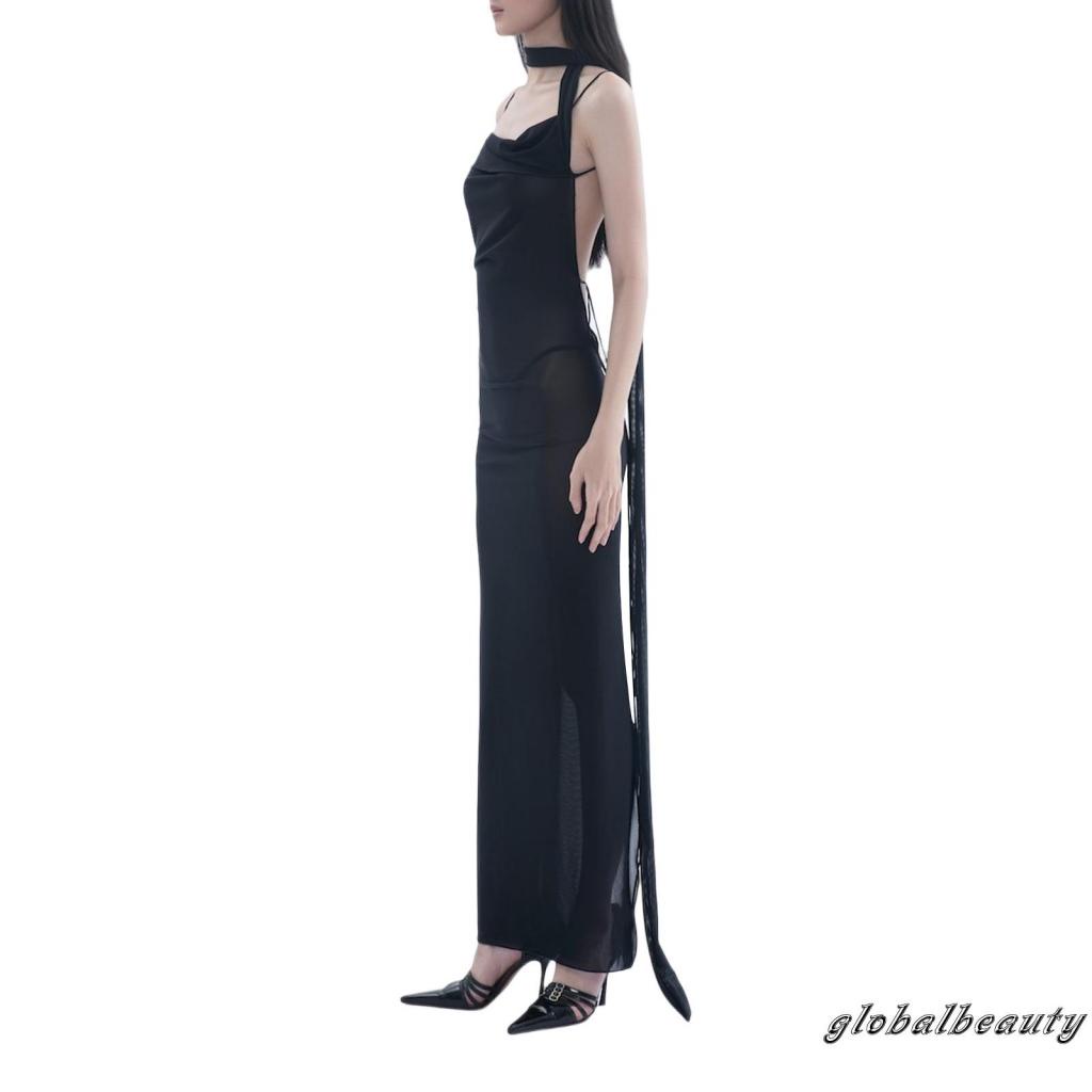 Đầm Hai Dây Dáng Ôm Dài Màu Trơn Nhìn Xuyên Thấu Gợi Cảm Cho Nữ