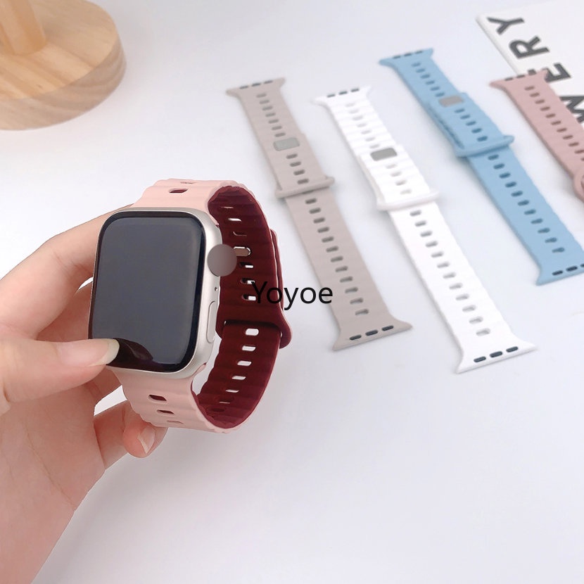 Dây Đeo Đồng Hồ Bằng Silicon Hai Màu Kích Thước 44mm 40mm 49mm 45mm 41mm 42mm 45mm Cho iWatch Series Ultra 8 SE 7 6 5 4 3
