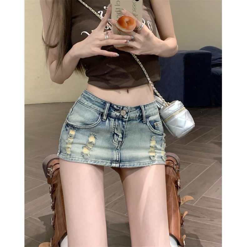 Bán Chạy✨Chân Váy Jeans Rách Thời Trang Dành Cho Nữ