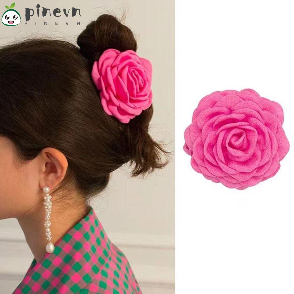 PINEVN Kẹp Tóc Nhựa + Vải Thủ Công Hình Hoa Hồng / Cua Phổ Biến Cho Bé Gái