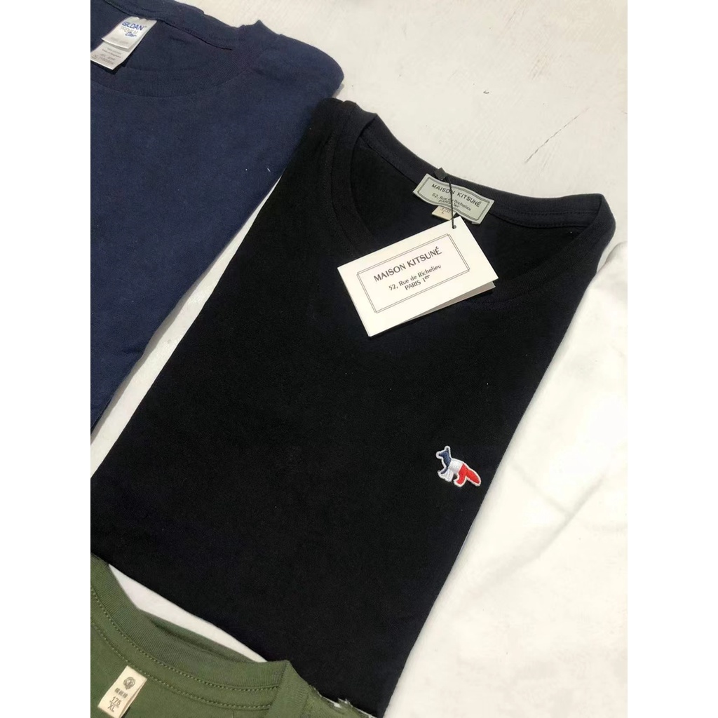 Áo Thun Ngắn Tay Thêu Hình Cáo Ba Màu Sắc Thời Trang Unisex