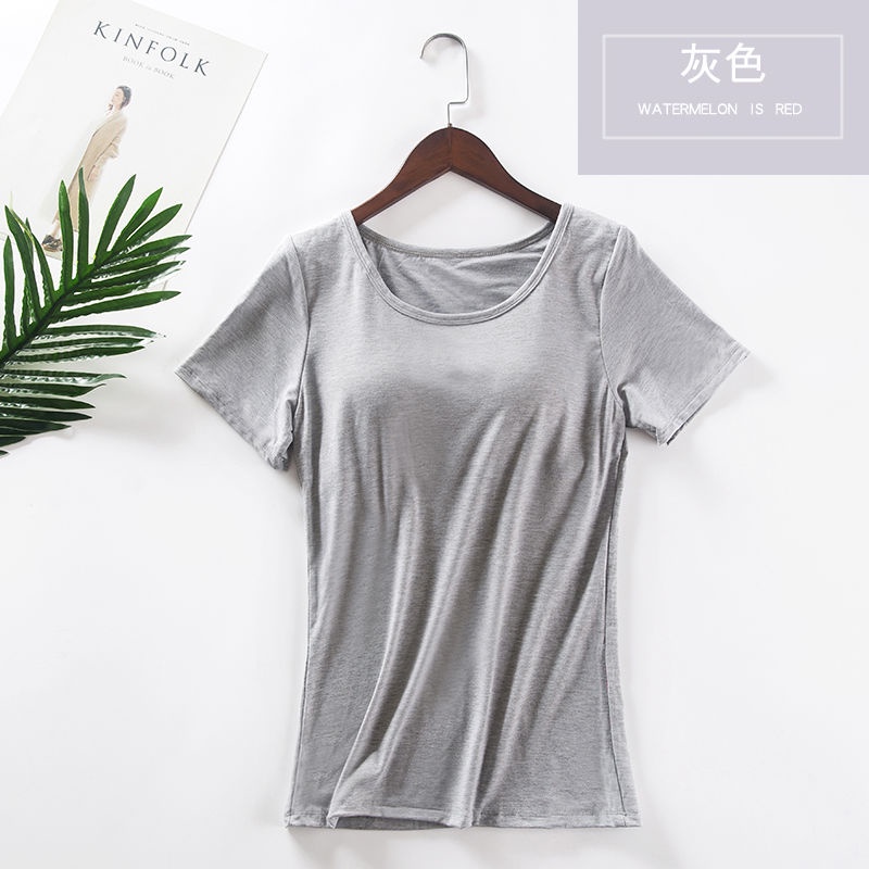 Áo Thun Ngủ Một Mảnh Tay Ngắn Cổ Tròn Có Mút Đệm Ngực Dành Cho Nữ
