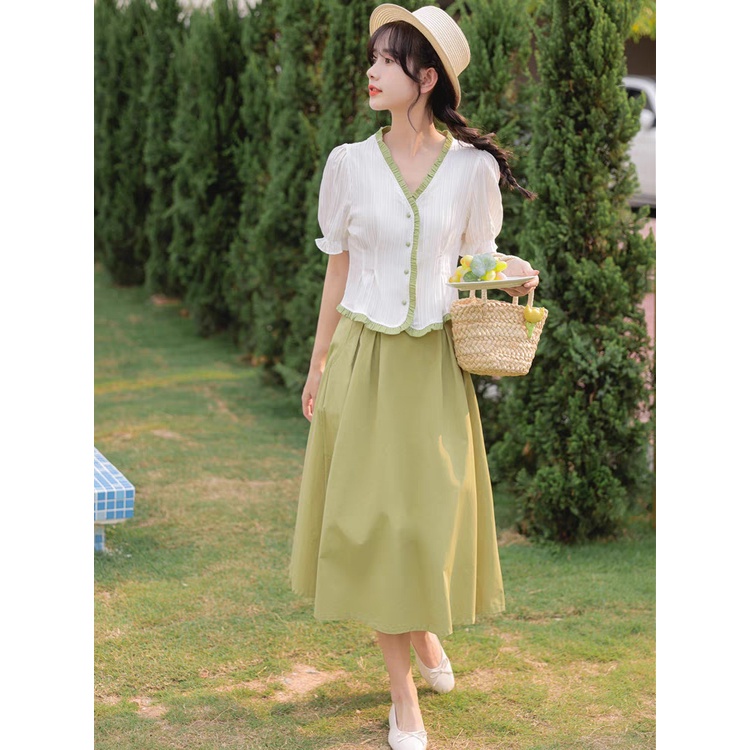 Áo sơmi vải xốp đũi bigsize xinh xắn , sơmi chạy viền tay nhún  nút bọc vải -SM18