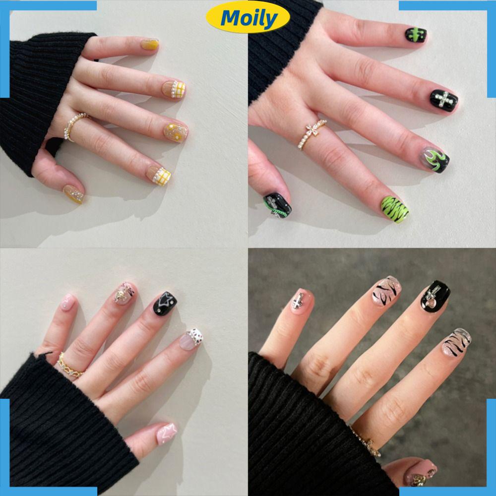 MOILYVN Bộ Móng Tay Giả Đính Đá Lấp Lánh Có Thể Tháo Rời DIY