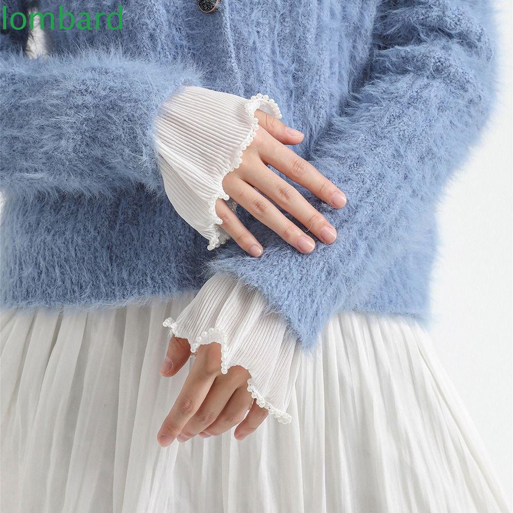 LOMBARD 1 Cặp Áo Kiểu Vải Voan Tay Xòe Xếp Ly Đính Ngọc Trai Giả Dễ Thương