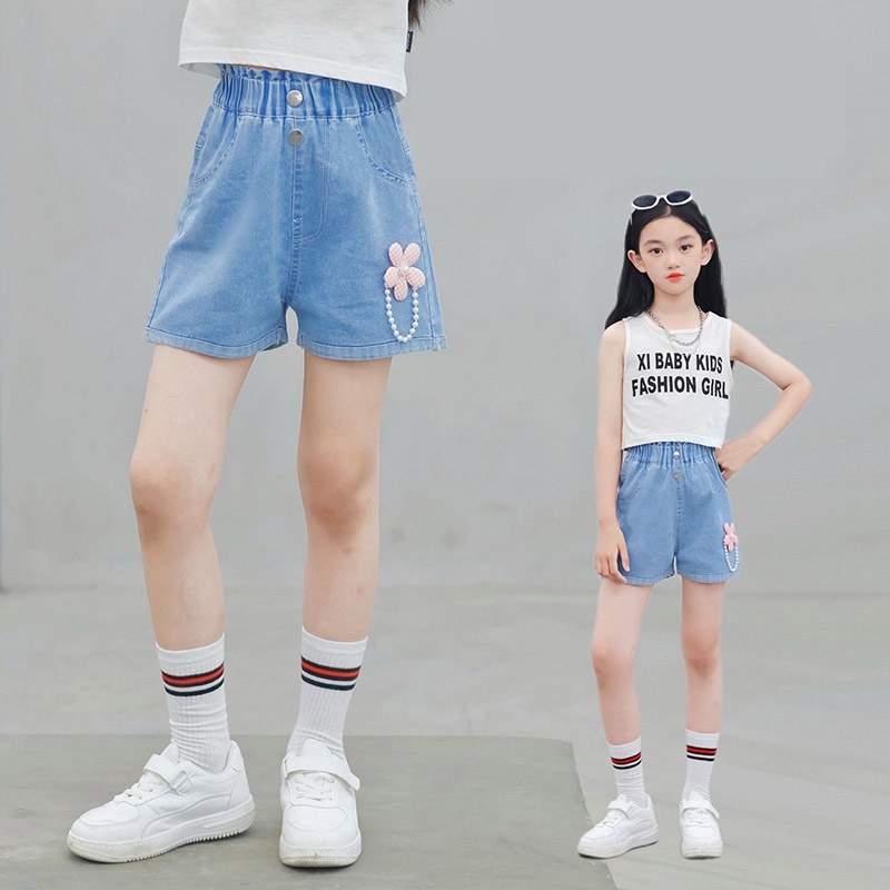 Quần Short denim Mỏng Mùa Hè Phong Cách Mới Cho Bé Gái