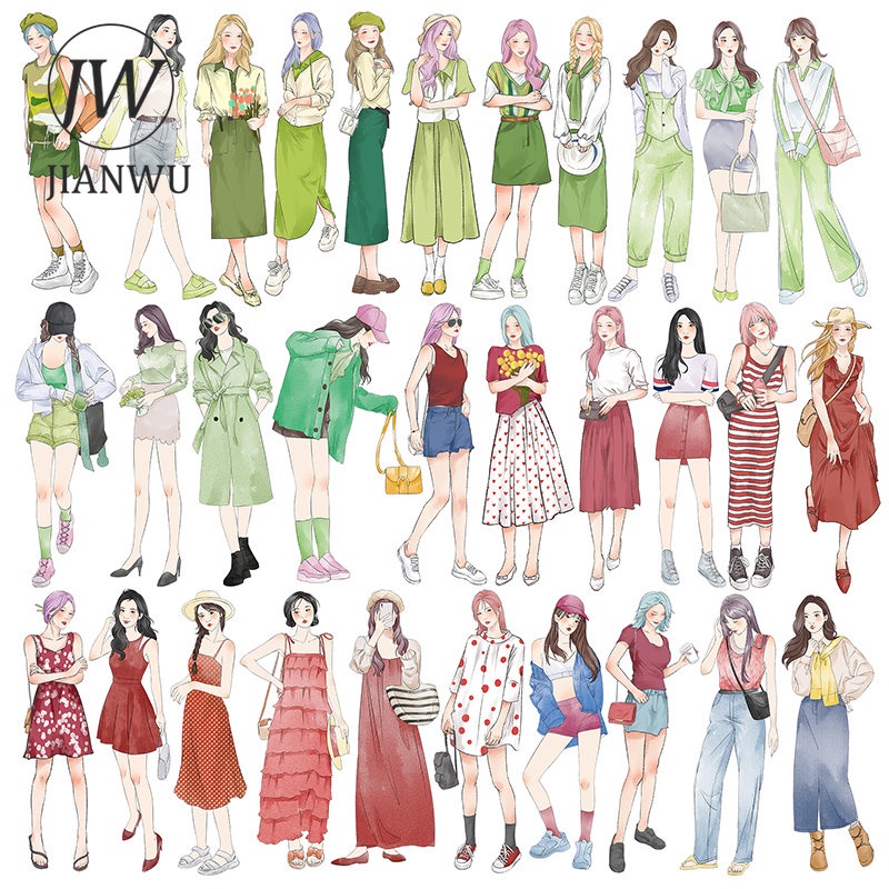 Bộ 60 Tấm Sticker Hình Cô Gái Đơn Giản Sáng Tạo