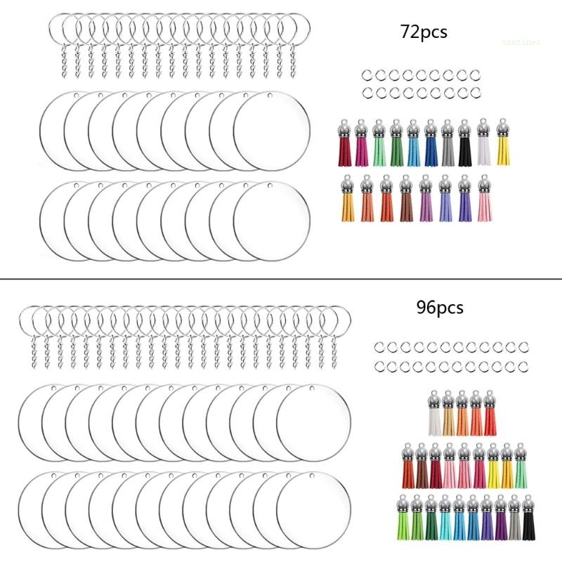 Bộ 72 / 96 Vòng Móc Chìa Khóa Bằng Acrylic Trong Suốt DIY