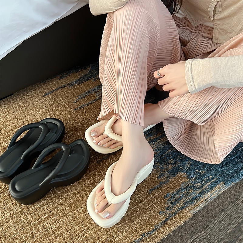 Luyoo17  Đế Dày 5cm dép bánh mì  Chống Trượt Thời Trang Mùa Hè Mới Cho Nữ