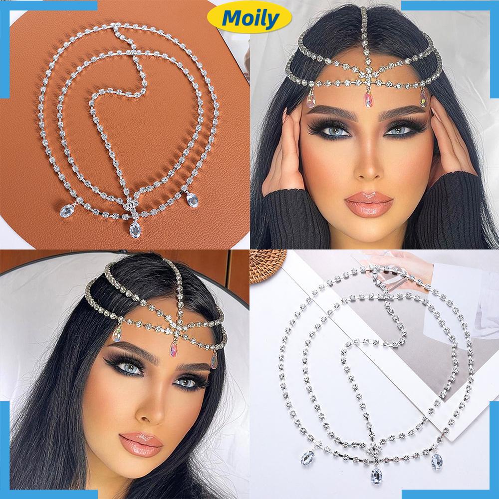 MOILYVN Dây Cài Tóc Dạng Chuỗi Màu Sắc Vàng / Bạc Đính Đá Pha Lê Phong Cách