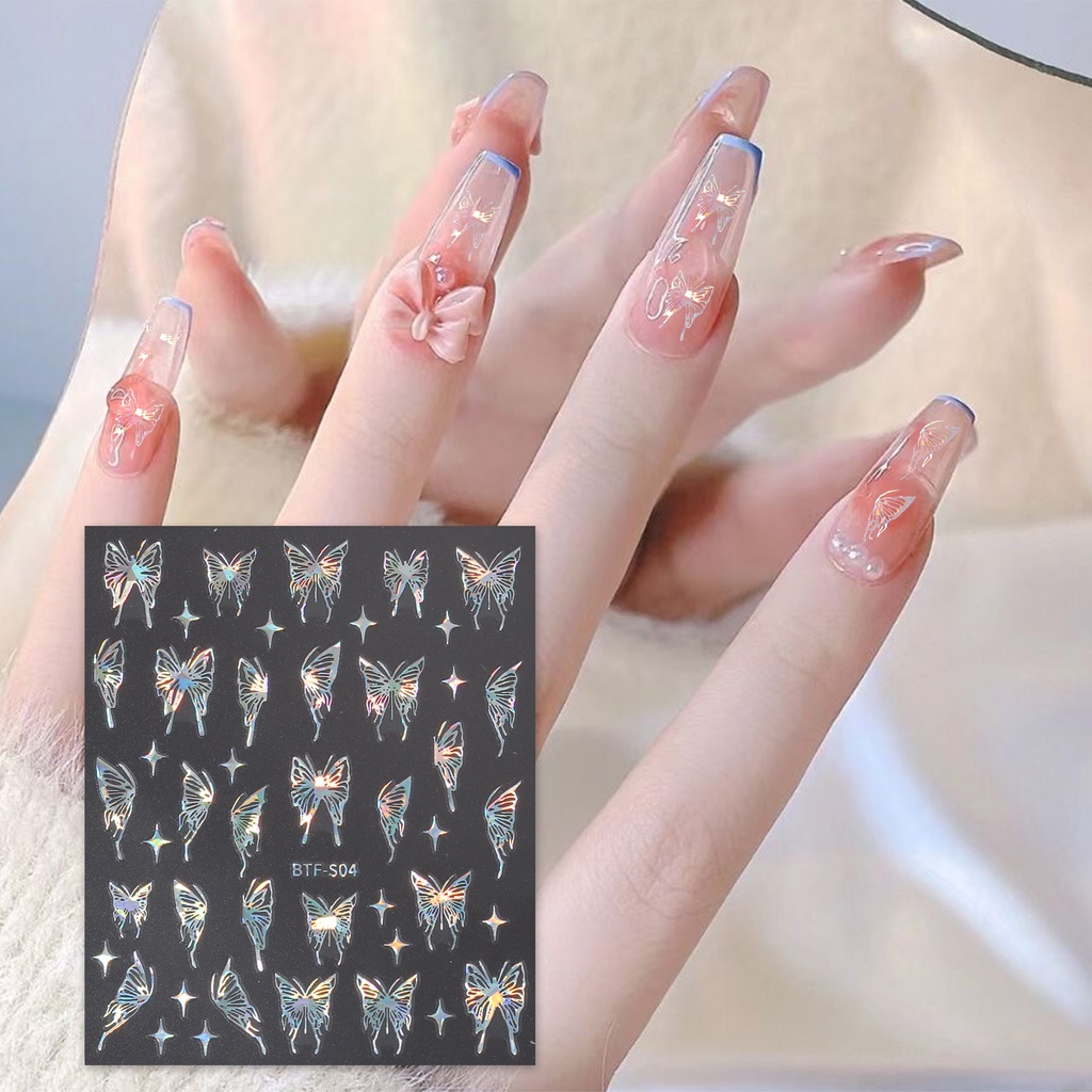 Set 2 Tấm Hình Dán Móng Tay Siêu Mỏng Hiệu Ứng Bướm Lấp Lánh