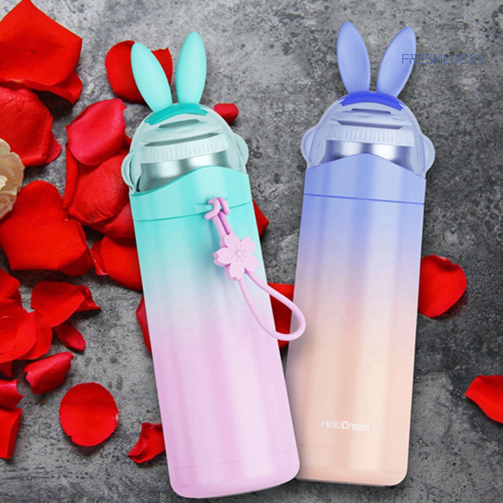 Bình Nước Giữ Nhiệt Bằng Thép Không Gỉ Hình Tai Thỏ Dễ Thương 350ml
